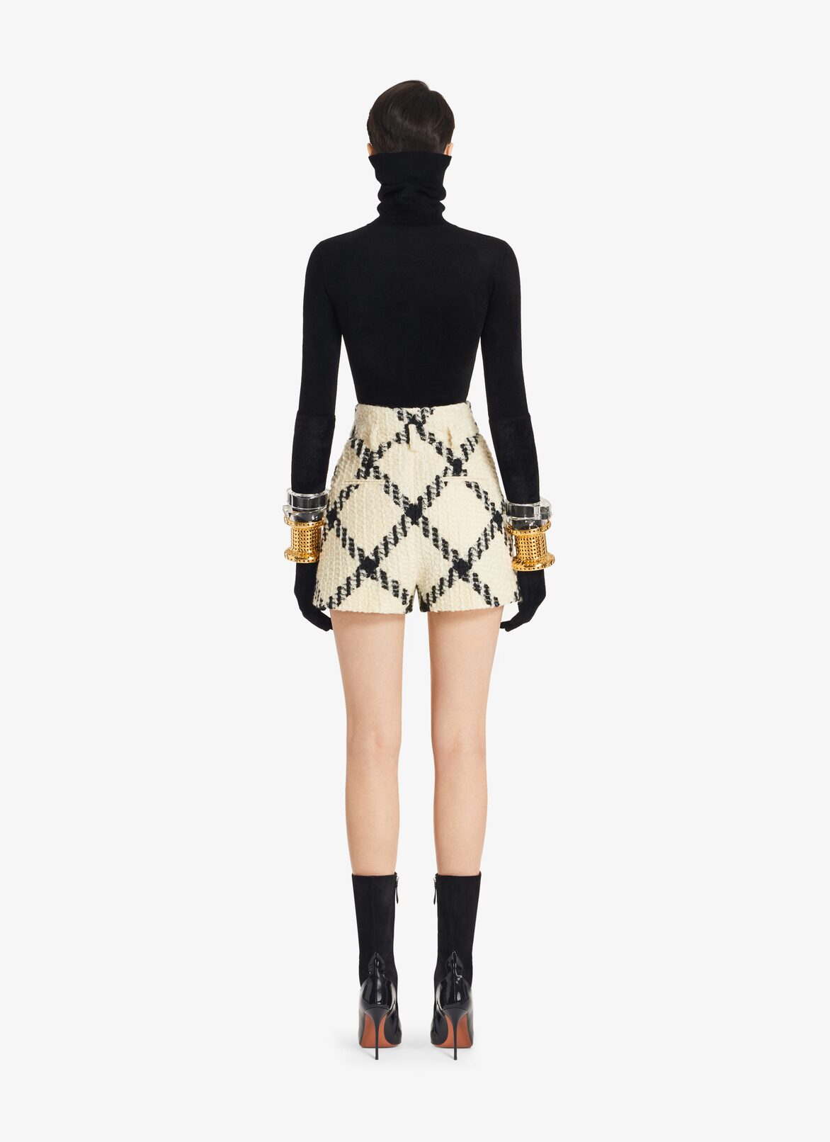 High-Waist wool Shorts ALAÏA WHITE/BLACK HIGH-WAIST WOOL SHORTS